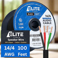 Elite 14/4 Speaker Wire 100ft, UL Listed, CMR/CL3R, (Riser/In-Wall & Outdoor/In-Ground (Direct Burial)- 100% Oxygen Free Pure Bare Copper (OFC), 14AWG/4-Conductor, 100ft Bulk Cable (105 strands) Black