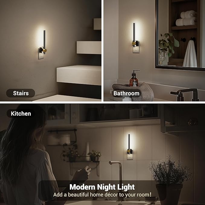 JandCase Night Lights Plug into Wall,0-200LM Dimmable LED Nightlights, 2 Pack Daylight White 5000K Vanity Night Light With Auto Light Sensor for Bathroom Dressing Room