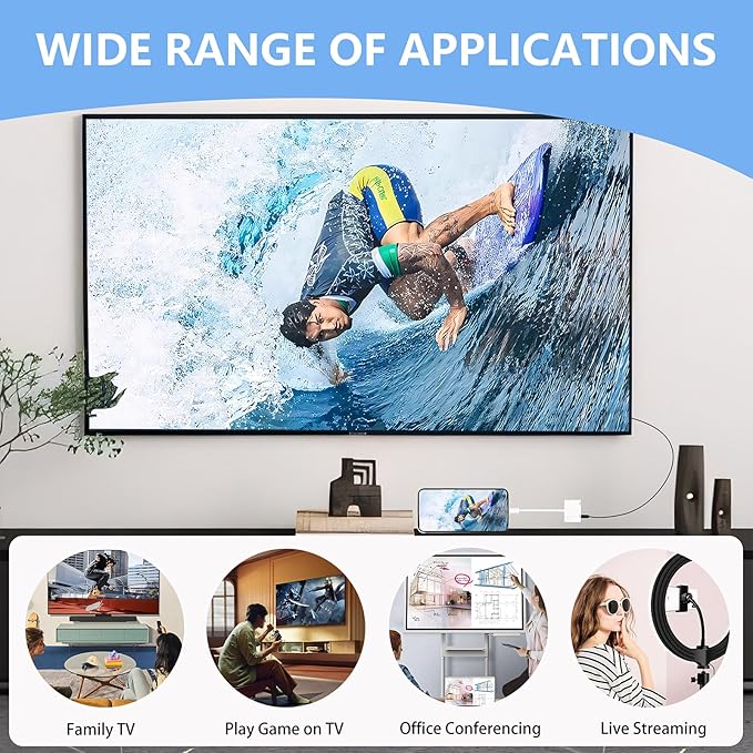 Kinhaly USB C to HDMI for TV, 4K@60Hz Type C to HDMI Adapter with Charging Port, iPhone to Hdmi to USB C Adapter Compatible for iPhone 16/15 Series/iPad Pro/Galaxy/MacBook Pro to HDTV Projector