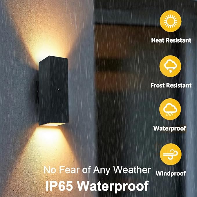 WISELUME Motion Sensor Outdoor Wall Lights, Dusk to Dawn Porch & Patio Sconce with E26 Dimmable LED Bulbs, Black Aluminum Up & Down Exterior Light Fixtures for Garage, Front Door, ETL Listed