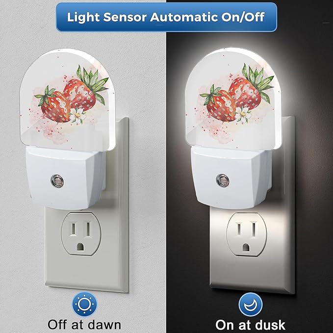 YESPOAK Night Light,Strawberry Berry Flower Night Lights Plug Into Wall Dusk to Dawn Sensor for Bedroom,Bathroom and Living Room for Women/Girls Gifts