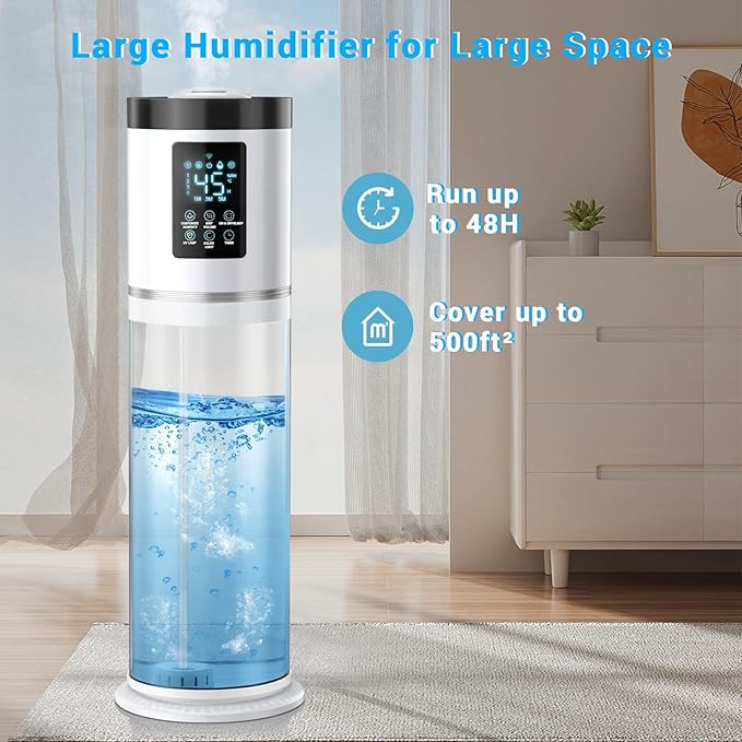 8L/2.1Gal Humidifiers for Bedroom Large Room with Clear Tank, 7-Color Light, 36dB Ultrasonic Cool Mist Humidifiers with Humidistat, Essential Oil Tray Top Fill Humidifier for Home Bedroom Office