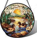 AMDERVEN Stained Glass Window Hanging, Ducks in The Pond Sun Catcher for Door Home Decor Landscape Plant Suncatcher Christmas Mother's Day Birthday Gifts for Women Men Mom Nana 9.8 in