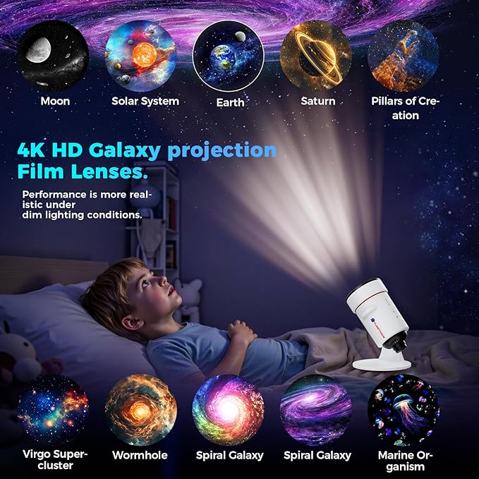 Galaxy Projector White Noise Machine Features 28 Non-Repeating Natural Soothing Sounds, 10 Realistic Star Light Nebula Scenes,Star Projector 1/2/4H Sleep Timer Therapy for Children and Adults