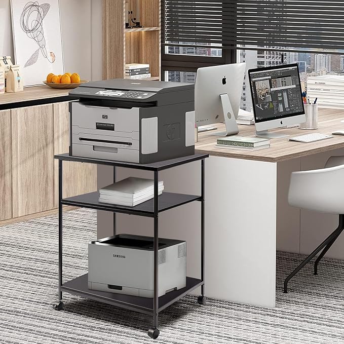 Heavy Duty 3-Tier Printer Stand with Locking Wheels, 23.6"x18.9" *31.5" Large Printer Table Shelf, Holds 100 lbs per Shelf - Fits Most 60" Desks, Perfect for Office, Home, Laser Printer or Mini Fridge