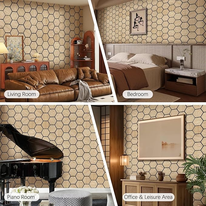 ARMURO Hexagon Wall Panels - 4 PCS Wood Panels for Wall - Natural Oak Wood Veneer Hexagon Sound Panels - Sound Absorbing Panels for Walls and Ceiling (23.8" W x 29" L)