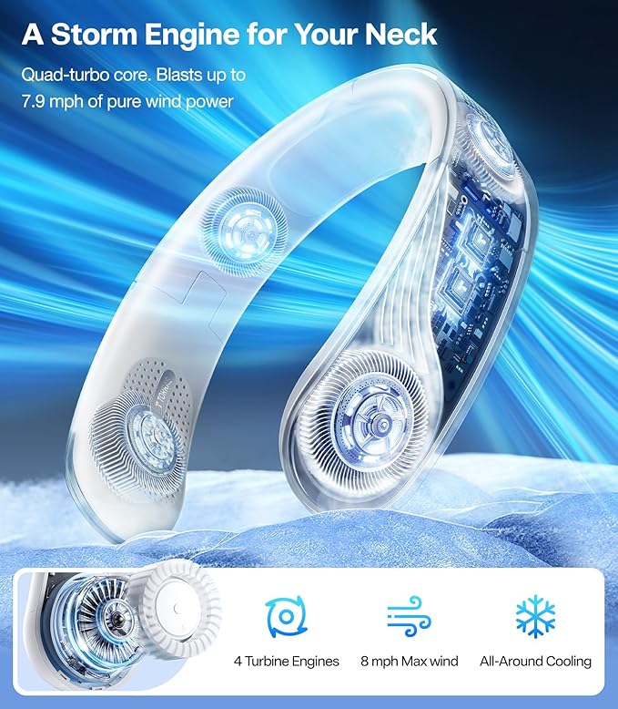 TORRAS COOLiTE Neck Fan, Industry’s Strongest Wind Power, Portable Neck Fan with 14H Battery, 360° Cooling Neck Fan, Lightweight & Foldable Neck Fans for Outdoor, Travel, Gifts for Dad, Women, Ivory