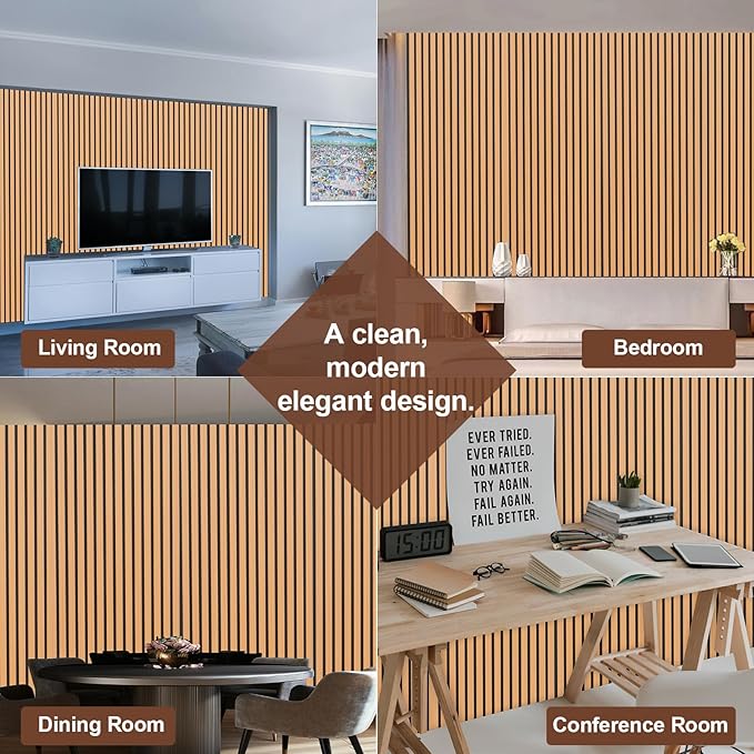 Yuzzy Wood Panels for Wall - 9 Feet Teak Wood Slat Acoustic Panels 2 PCS - Modern Sound Absorbing Wall Panels for Interior Wall Decor for Home, Office, Studio