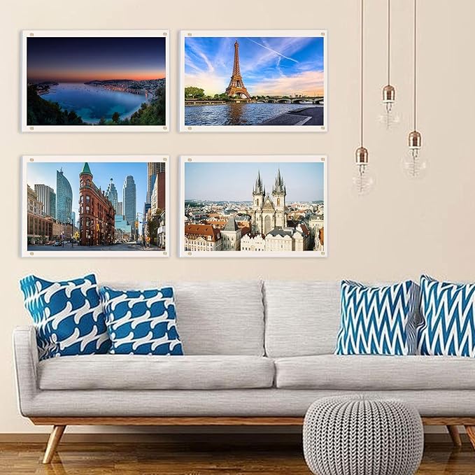 Kalami 8.5x14 Acrylic Wall Mount Picture Frame Self Adhesive, No Drill Floating Frameless Clear Photo Frame for Artwork Diploma Certificate or Large Size Document Display-Full Frame is 9x15