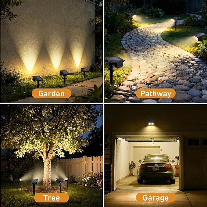 btfarm Solar Spot Lights Outdoor Waterproof, 2 Pack/3 Modes Motion Sensor Lights, Solar Powered Spotlights 2-in-1 Auto On/Off for Outside Pathway Yard Garden Landscape Lighting, Warm White