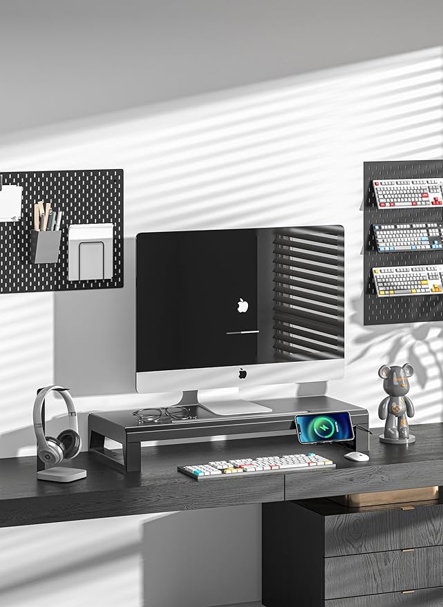 GECKOSTROLL Computer monitor stand Laptop Desk Shelf & Monitor Riser ，21.6 inches,22W charging , 2 USB 3.0 , and 1 USB 2.0， Monitors/PC/Laptop/Computer Space Saver Organizer ，Heavy Duty Gift Gaming Studio Office (USB Hub Fast Charging Version, 550mm)