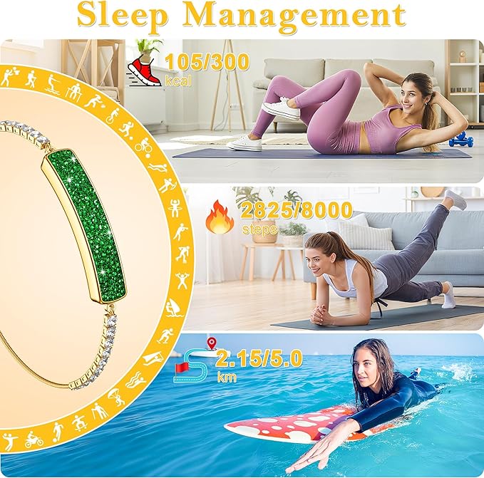 Smart Bracelet for Women, Jewelry Fitness Tracker with 2 Bands, Heart Rate & SPO₂ Monitor, Stress & Sleep Tracking, Step & Calorie Counter, 5ATM Waterproof for iOS & Android, No Subscription, Green