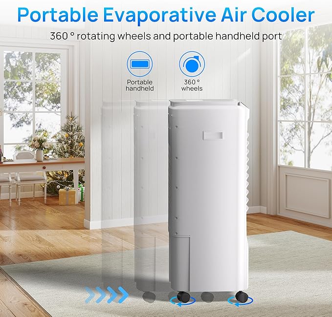 YEW 32" Evaporative Air Cooler,1800CFM Swamp Cooler Air Conditioner with 4.2 Gal Tank,Windowless Swamp Cooler with Remote,3 Speeds,12H Timer,Fans that Blow Cold Air for Bedroom Indoor Office