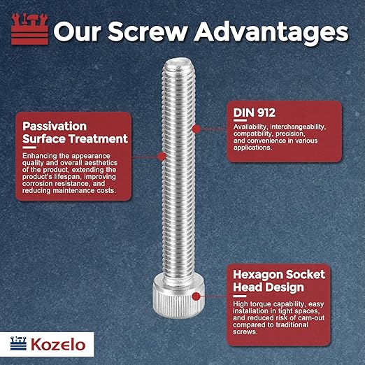 Kozelo 5pcs Socket Head Cap Screws - [M10-1.5 x 75mm] 304 Stainless Steel Allen Socket Drive for Electrical Motor 3D Printing Fan Engine Replacement Use, Silver
