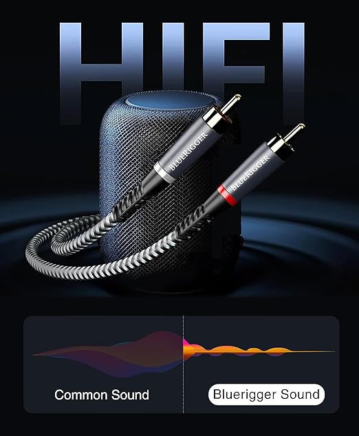 BlueRigger 3.5mm to RCA Audio Cable (25FT, RCA Male to Aux Audio, Braided, Headphone Jack Adapter, Metal Shell) - for Phones, Amplifiers, Tablets, Home Theater, Speakers, HDTV