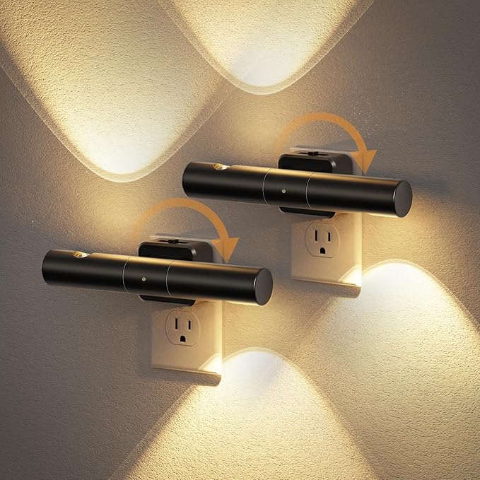 JandCase LED Night Light, Modern Rotating Night Lights Plug into Wall, Soft White 3000K,0-100LM Adjustable Brightness with Dusk-to-Dawn Sensor, Dimmable Wall Lights Bar for Bathroom, Vanity, Bedroom,S