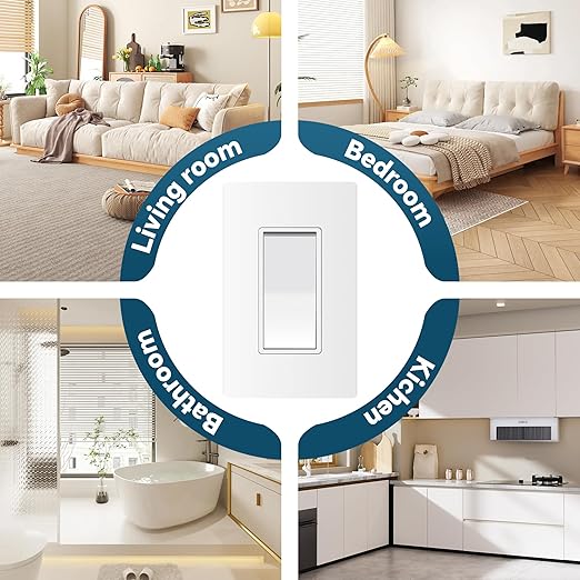 ThunderWay 3 Way Matte White Light Switch with Cover Plate, 15A 120/277 V Three Way Decorative Paddle Switches, Self-Grounding, Residential and Commercial Grade, UL Listed, 10 Pack
