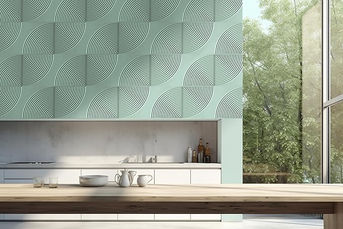 From Plain To Beautiful In Hours 9002 Arc Swell PVC 12 in x 12 in Peel and Stick Wall Panels (Covers / 10 sq.ft), Edge Water, 10 Piece