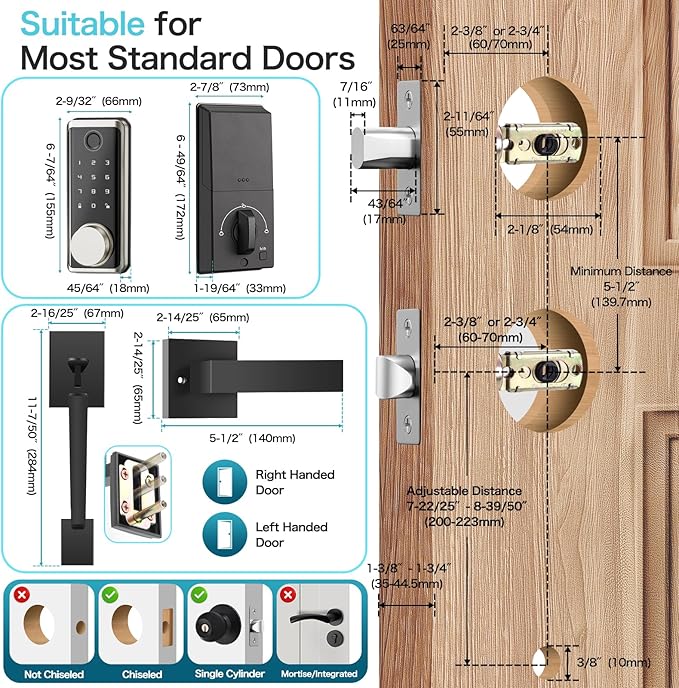 Keyless Entry Door Lock Deadbolt with Handle Set, Smart Locks for Front Door, Digital Door Lock with Keypad Set, Door Code Lock with Touchscreen, Compatible with Alexa, Satin Nickel