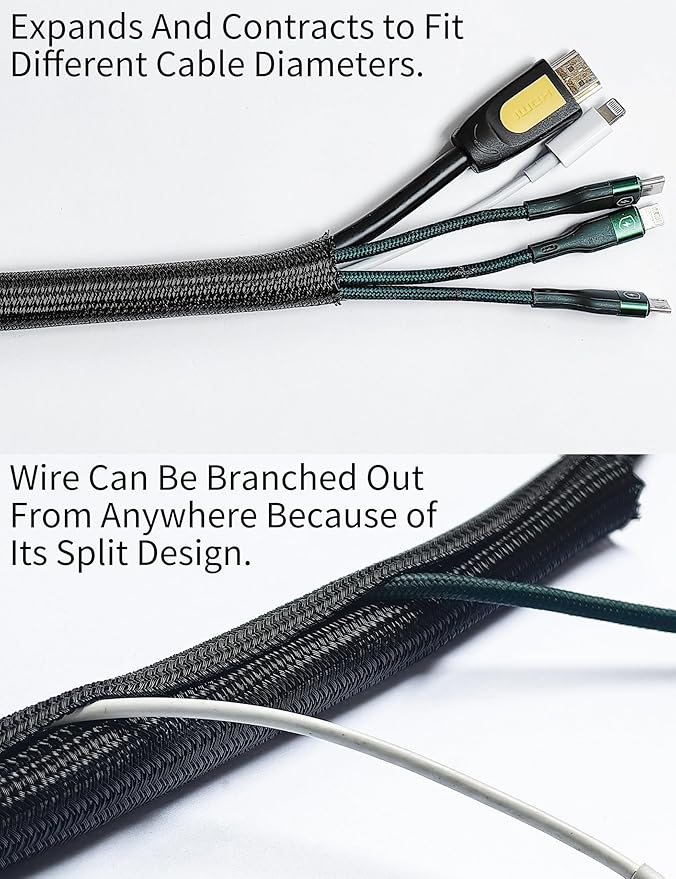 Cable Management Split Wire Loom Sleeve - Cord Hider & Protector for Desk, Pet Chew Proof, Wire Cover Organizer, Flexible Tube for Wires and Cables (3/4 Inch 25FT, Black)