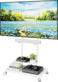 ECOTINY Steel Base Rolling TV Stand with Soundbar Mount for 50-90 inch TVs up to 154lbs, Swivel&Tilt Mobile TV Stand with Large Storage, Height Adjustable Heavy-Duty TV Cart, Max VESA 600x400mm, White