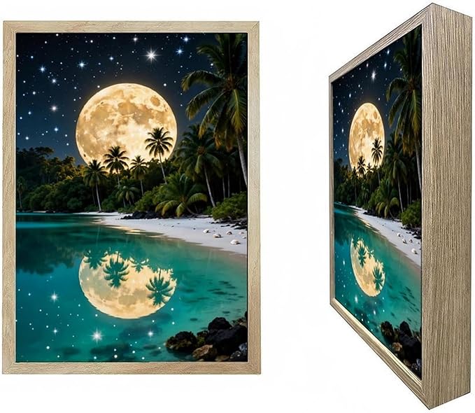 URVIP LED Glowing Photo Frame, 3D Starry-Sky Blue Moon Wall Art, 9x12 Inches Dimmable Light Up Light Painting for Bedroom, Unique Aesthetic Decor, Great Birthday Gift for Women Men