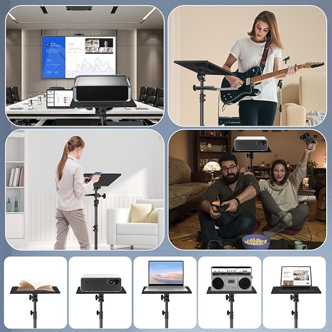 OUKMIC Projector Stand Tripod Laptop Tripod on Wheels with 2 Shelves, Adjustable Height 26 to 49 Inch Portable Podium Stand with Gooseneck Phone Holder for Office, School, Home, DJ Racks