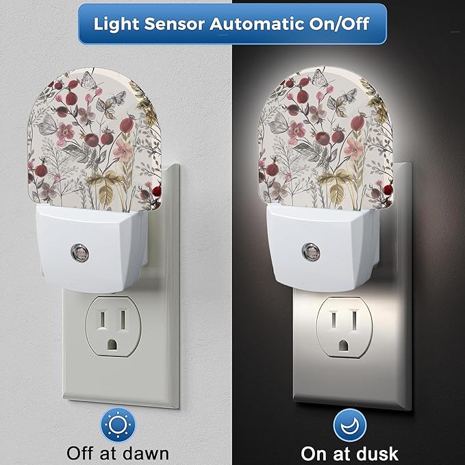 YESPOAK Night Light,Vintage Flower Butterfly Night Lights Plug Into Wall,Dusk to Dawn Sensor for Bedroom,Bathroom and Living Room for Women/Girls Gifts