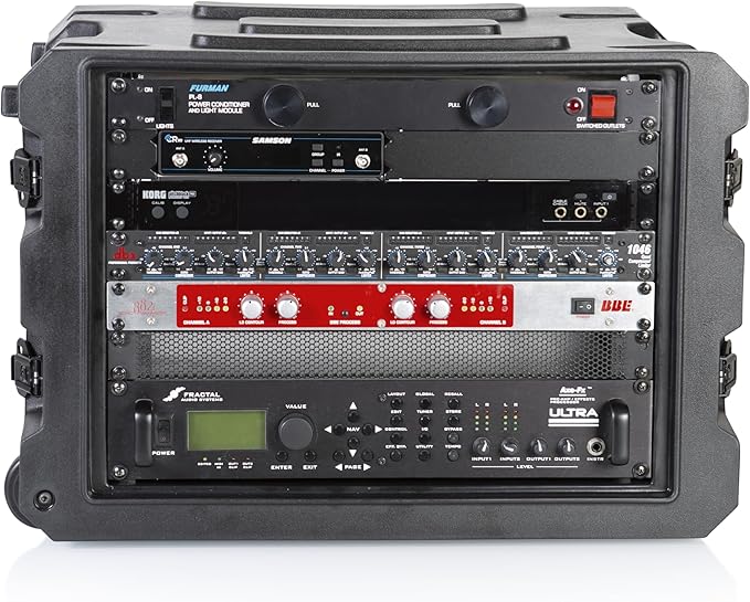 Gator Cases Pro Series 19" Depth 8U Rolling Rack Case with Recessed Wheels, Black