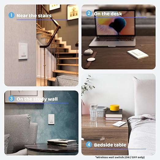 Wireless Light Switch and Receiver Kit (2V1), Self-Powered (No Battery Required), No WiFi Needed, Remote Control Lighting Switch for Indoor and Outdoor Light Fixtures