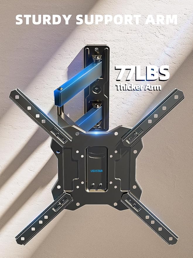 USX STAR UL Listed Full Motion TV Wall Mount for 26-60 Inch TV Mounts Up to 77 lbs, Max VESA 400x400mm, Wall Mount TV Bracket with Swivel, Tilting, Leveling Adjust & Extendable Arm