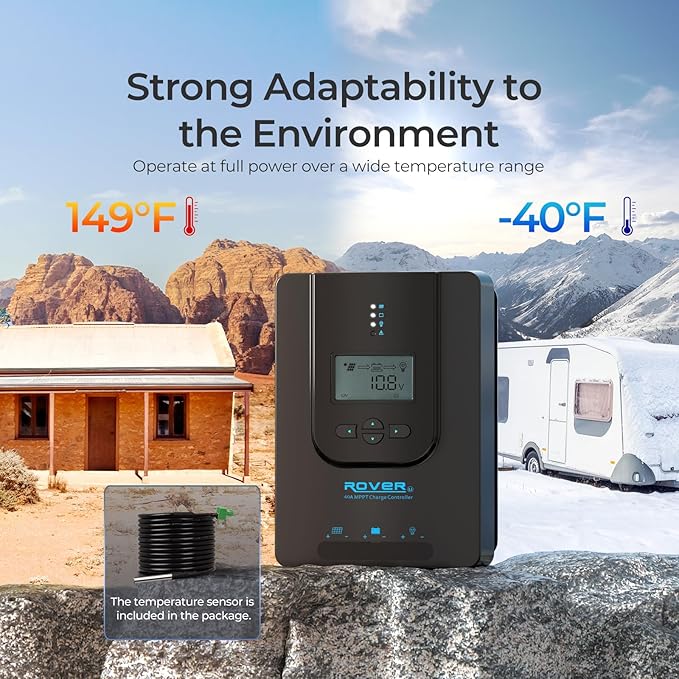 Renogy Charge Controller-Rover 40A MPPT 12V/24V Auto-Detect LCD Display | 99.9% Efficiency for Gel/Flooded/Lithium Batteries | Dual-Peak Tracking & Modbus Support (40A 12V/24V)