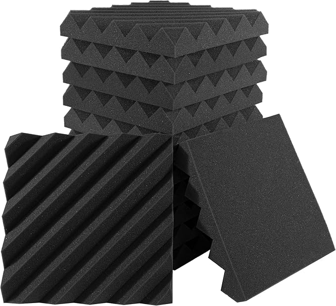 Foroomaco 12 Pack Sound Proof Foam Panels for Walls, 12x12x2 Inches Slash Style Acoustic Panels for Home Studio Acoustic Treatment (Black)