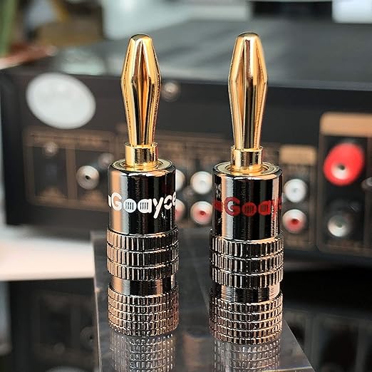 Goaycer Speaker Connector Banana Plugs - 24K Gold Plated Brass 4mm Plug (12 Pairs/24 pcs)