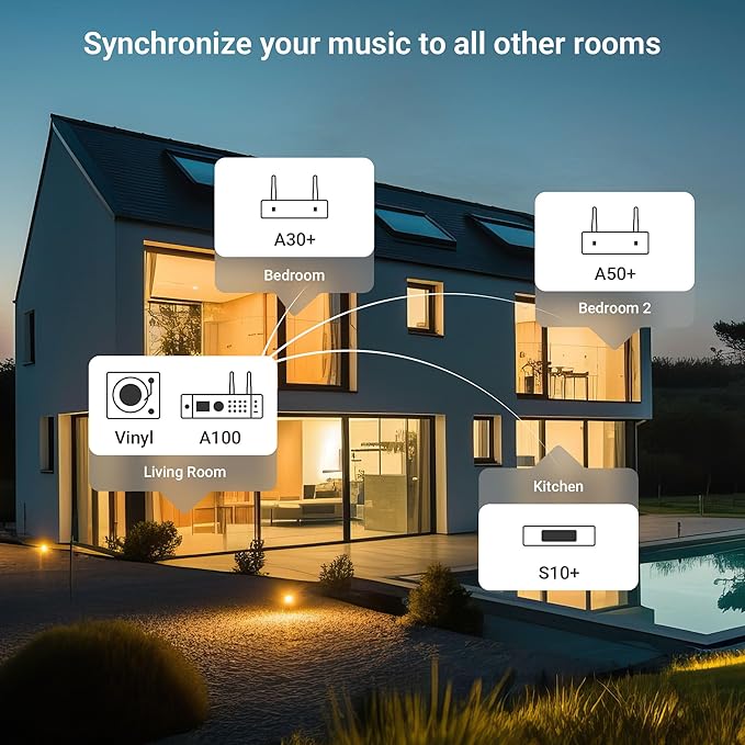 Arylic A100 Wireless Full Digital HiFi Amplifier with FM Radio, 100W×2 WiFi & Bluetooth Audio Receiver, Supports AirPlay, Spotify Connect,Multiroom, Ideal for KTV, Home Theater, and Broadcasting.