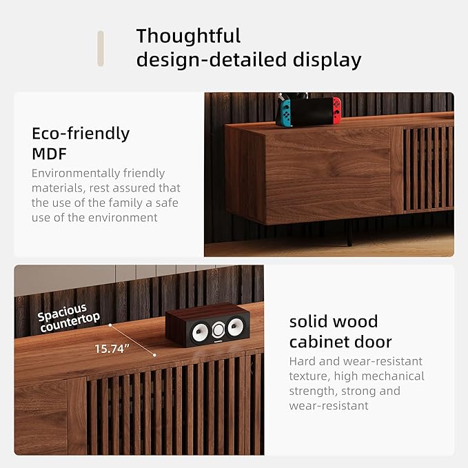 gaoyangjiaju 94.48" Mid-Century Modern TV Stand, Walnut Media Console with 4 Storage Cabinets, Entertainment Center for TVs up to 100 Inches, Ideal for Living Room or Bedroom