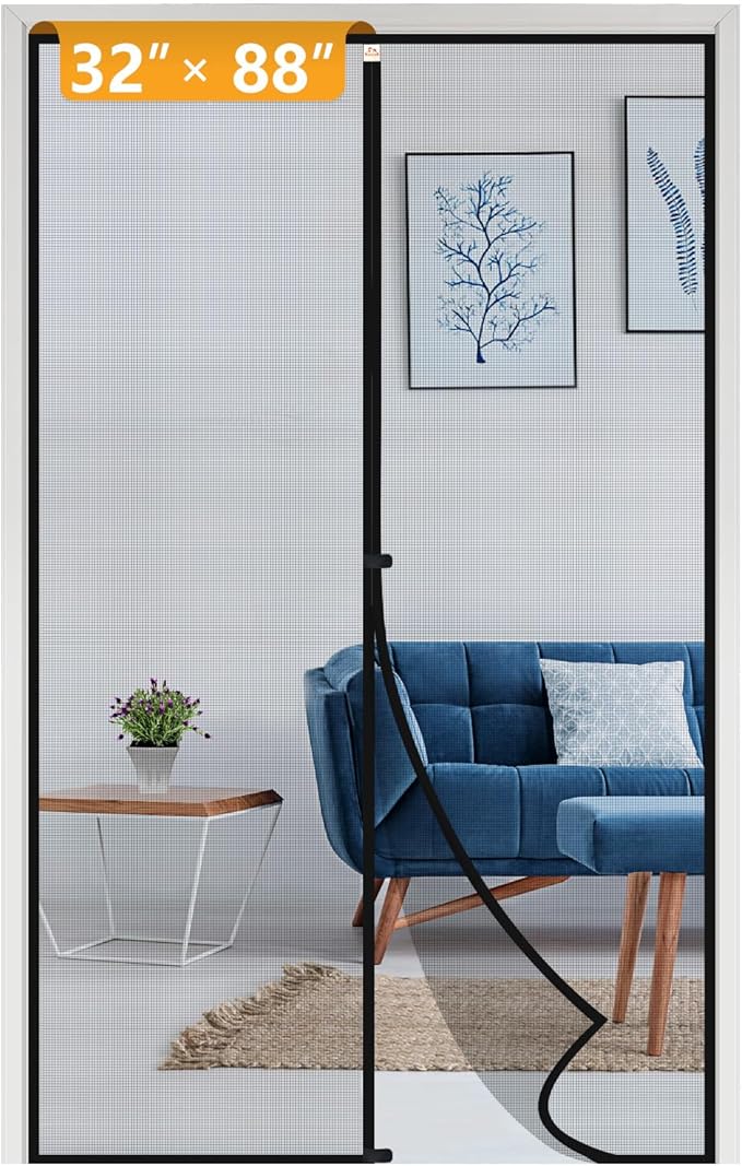 Yotache Magnetic Screen Door Fits Door Size 32 x 88, Screen Size 34" x 89" Reinforced Fiberglass Mesh for Back Door Black