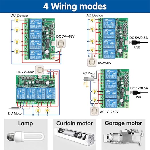 DieseRC 4 Channels WiFi Smart Switch, DC 5V 12V 24V 36V Passive Output Relay Module Ewelink APP WiFi Control Compatible with Alexa/Google Home, Inching/Self-Locking Switch