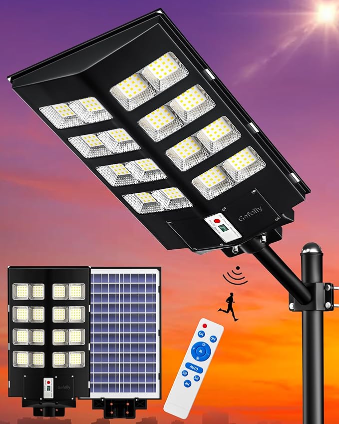 Gefolly SL-2800W Solar Street Lights Outdoor, 280000LM Commercial Parking Lot Light Dusk to Dawn 6500K Security Flood Lights Lamp with Motion Sensor for Garden, Basketball Courts