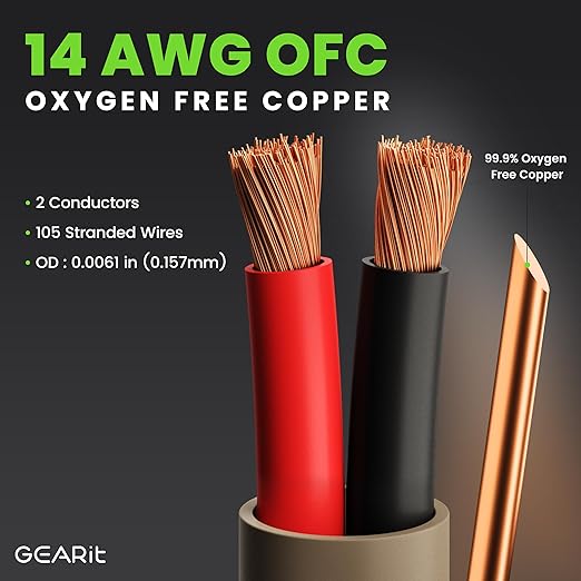 GEARit Outdoor Speaker Wire CL3 Rated, 14 Gauge Speaker Wire, Speaker Cable 250 ft for Outdoor Speakers, Patio, Garden, Backyard Audio, Direct Burial in Ground/in Wall, OFC (Brown, 2-Conductors)