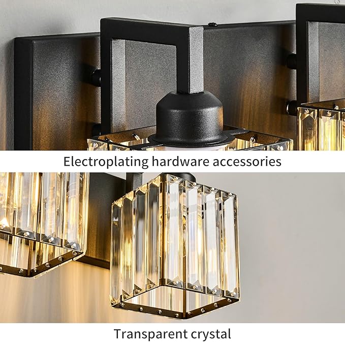 FDPBY Modern Bathroom Vanity Light 3-Lights Black Crystal Wall Lamp Bathroom Modern Crystal Vanity Lighting