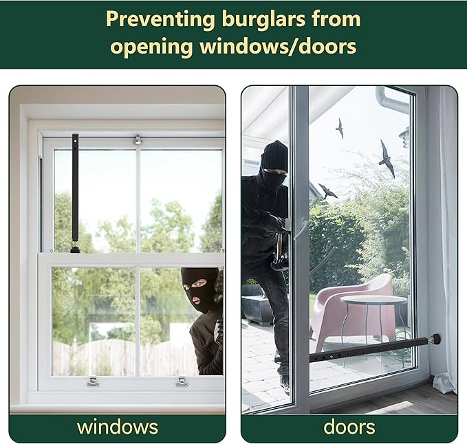 WooFog Adjustable Window Security Bars Vertical, Heavy Duty Sliding Patio Glass Door Lock Bar with Rubber Feet, 17-32 inch Window Safety Stopper for Up and Down Windows -Black 4 PCS Patented