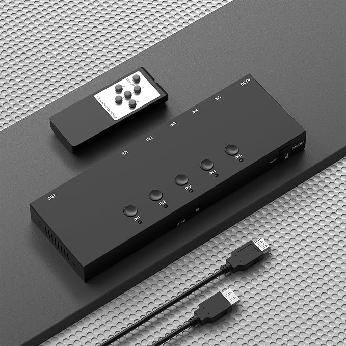 5 Way HDMI Switch 4k@60Hz HDMI Switcher 5 in 1 Out HDCP 2.0 Manual HDMI 2.0 Hub Supports 3D Compatible with Nintendo Switch/Switch OLED/Xbox/ PS5/4/3 Blu-Ray Player Fire Stick Roku Apple TV Chromeca