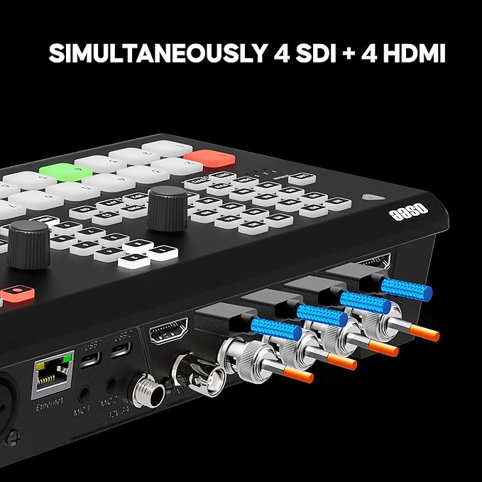 Osee GoStream Duet 8 ISO, 8 Channels Video Switcher with 4 4K-HDMI, 4 SDI, and 4 NDI HX/ 4 SRT/ 4 RTMP/ 2 Webcam. 2 XLR Audio, 8 Layouts, Isolated Recording, Podcast Unit for YouTube, Facebook