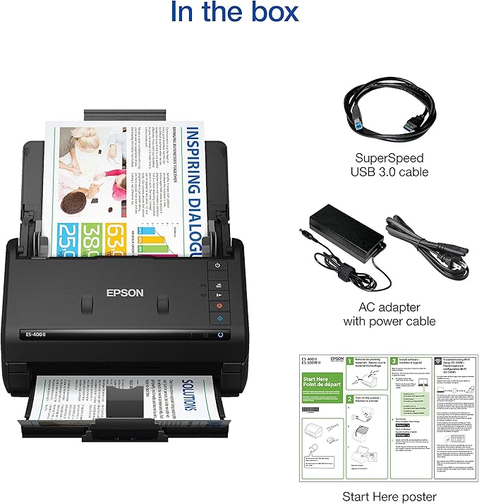 Epson Workforce ES-400 II Color Duplex Desktop Document Scanner for PC and Mac with Auto Doc Feeder (ADF), Image Adjustment Tools