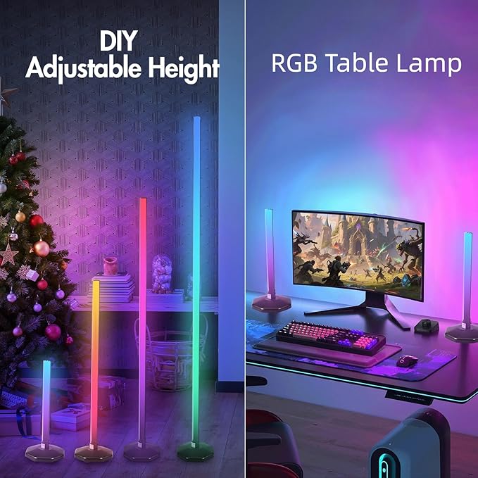 PTVGS LED RGB Corner Lamp: Smart RGB LED Corner Floor Lamp Adjustable Height with 16 Millon RGBWIC Color Changing Lights 300+ Scene,Music Sync&Timer,Ambient Lighting for Living Room,Bedroom,Game Room