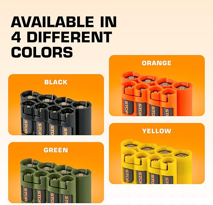 Storacell AA + AAA Combo Battery Storage Caddy and Dispenser (Pack of 2), Orange, Holds 4 AA + 4 AAA Batteries (Not Included), Durable & Compact Design, The Original Battery Caddy, Made in USA