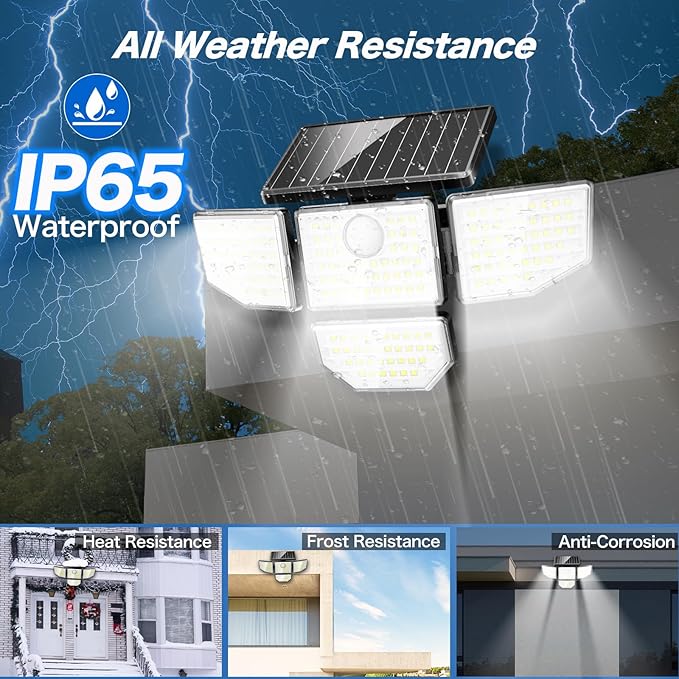 Adewalk 3000LM Solar Outdoor Lights - 2Packs 188 LED Security Lights with Remote Control, 4 Heads Motion Sensor Lights, IP65 Waterproof 270° Wide Angle Flood Wall Lights for Home Darkroom Backyard