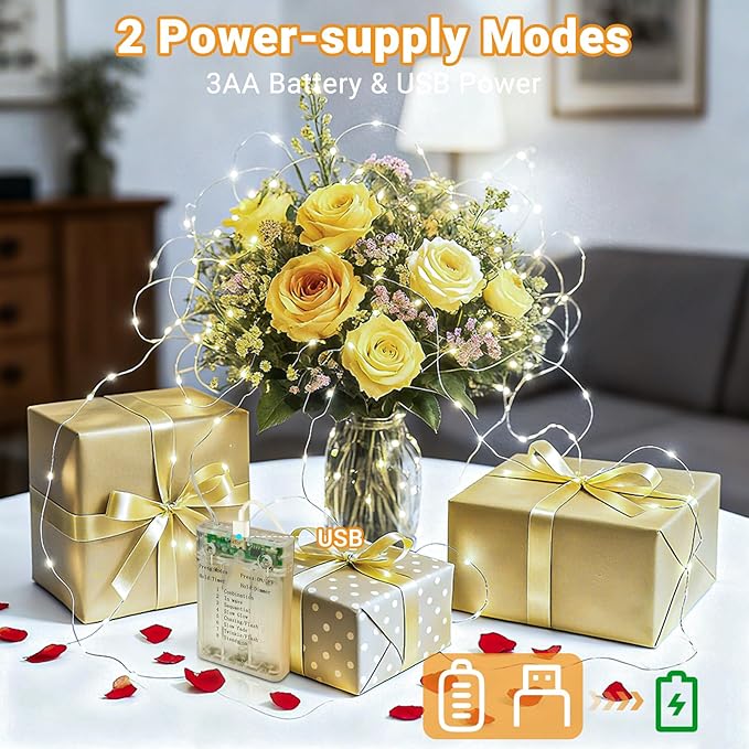 litogo 4 Pack Fairy Lights Battery Operated with Timer, 33FT 100LED Twinkle String Lights USB-C Powered 8 Modes Dimmable for Indoor Bedroom Centerpiece Wedding Classroom Dorm Christmas Decorations