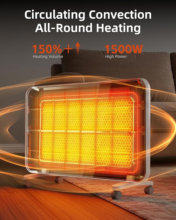 YEW Space Heaters for Lagre Room, Convection Infrared Electric Heater with 360° Whole-Room Heating, Thermostat, 24H Timer, Heaters with Tip-over & Overheat Protection for Indoor Use